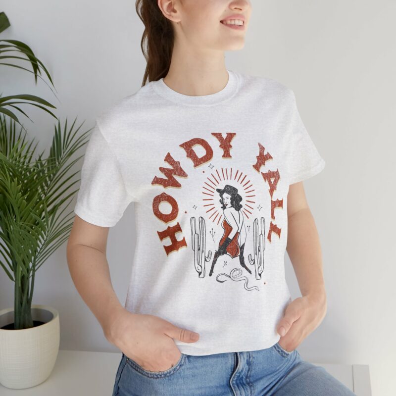 Howdy Yall Bohemian Cowgirl Design Unisex Jersey T-Shirt. Cowgirl Western Boho Bella and Canvas T-shirt Gift Idea. - Image 53