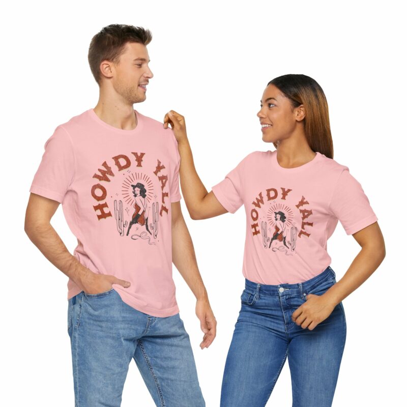 Howdy Yall Bohemian Cowgirl Design Unisex Jersey T-Shirt. Cowgirl Western Boho Bella and Canvas T-shirt Gift Idea. - Image 170