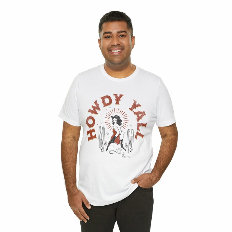Howdy Yall Bohemian Cowgirl Design Unisex Jersey T-Shirt. Cowgirl Western Boho Bella and Canvas T-shirt Gift Idea. - Image 16