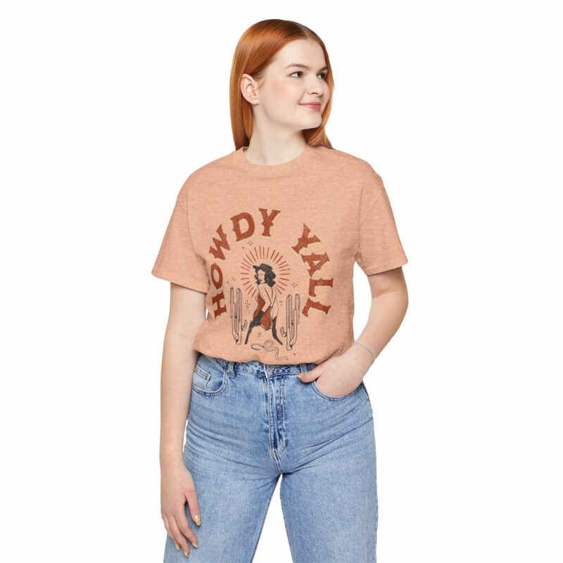 Howdy Yall Bohemian Cowgirl Design Unisex Jersey T-Shirt. Cowgirl Western Boho Bella and Canvas T-shirt Gift Idea. - Image 105