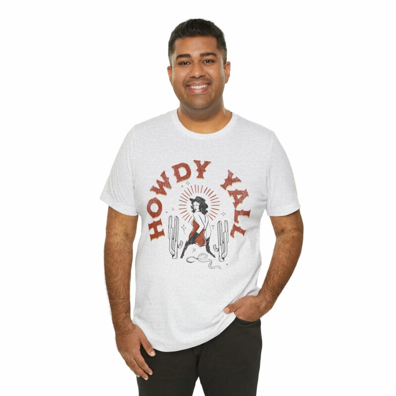 Howdy Yall Bohemian Cowgirl Design Unisex Jersey T-Shirt. Cowgirl Western Boho Bella and Canvas T-shirt Gift Idea. - Image 45
