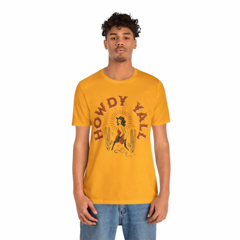 Howdy Yall Bohemian Cowgirl Design Unisex Jersey T-Shirt. Cowgirl Western Boho Bella and Canvas T-shirt Gift Idea. - Image 128