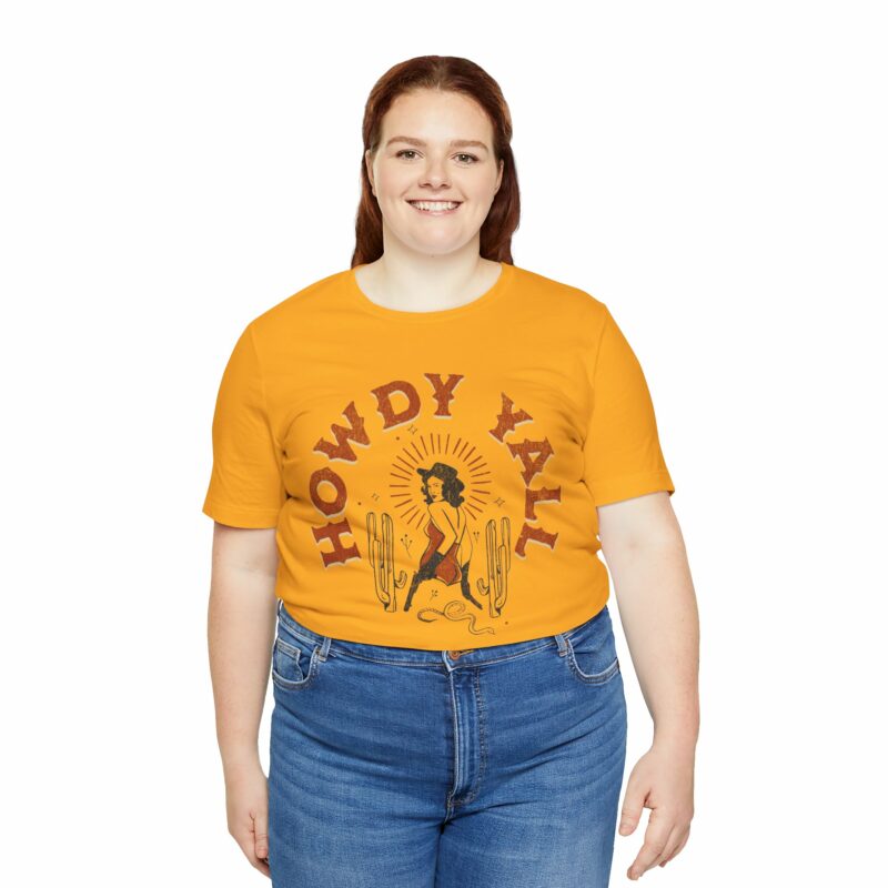 Howdy Yall Bohemian Cowgirl Design Unisex Jersey T-Shirt. Cowgirl Western Boho Bella and Canvas T-shirt Gift Idea. - Image 131