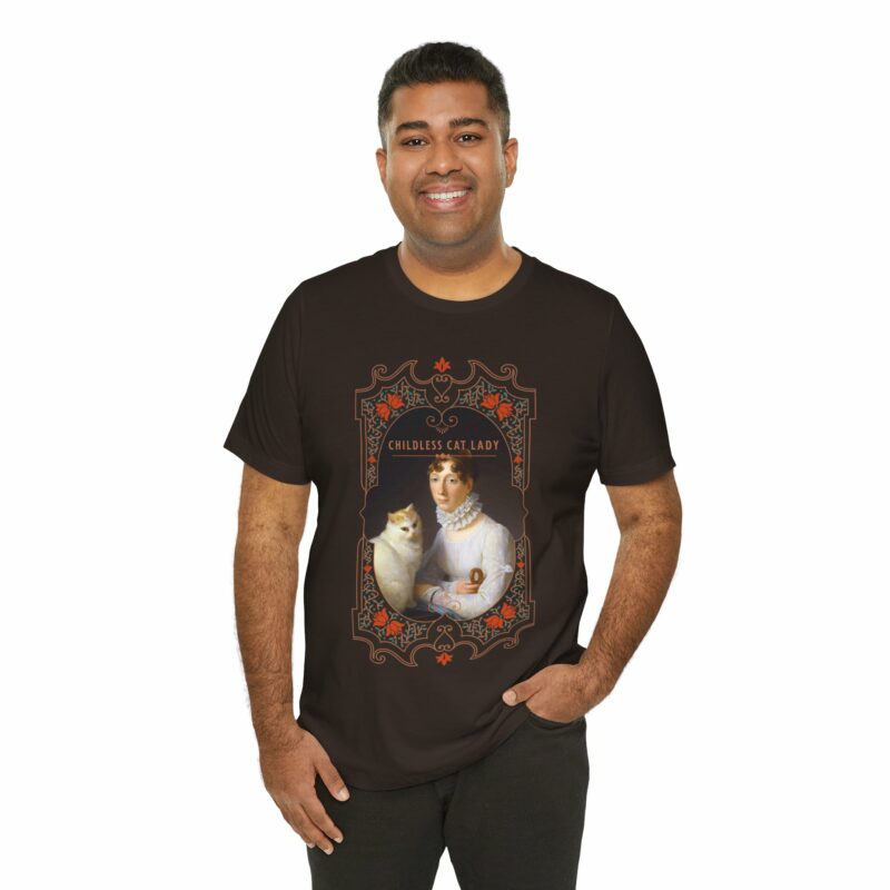 Childless Cat Lady inspired by Marguerite Gérard A Lady with her Cat Painting Unisex Jersey T-shirt - Image 16