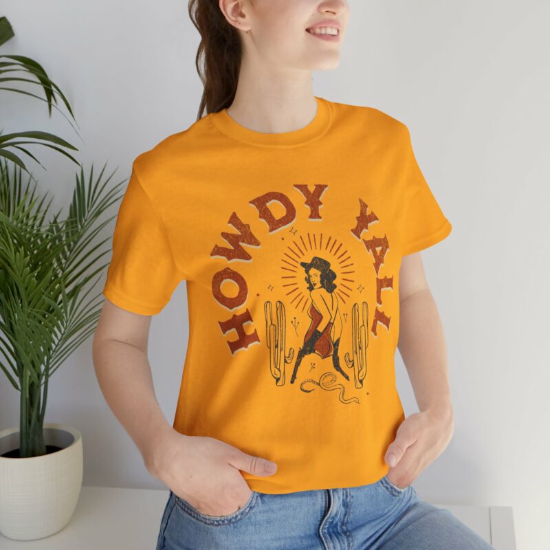 Howdy Yall Bohemian Cowgirl Design Unisex Jersey T-Shirt. Cowgirl Western Boho Bella and Canvas T-shirt Gift Idea. - Image 140