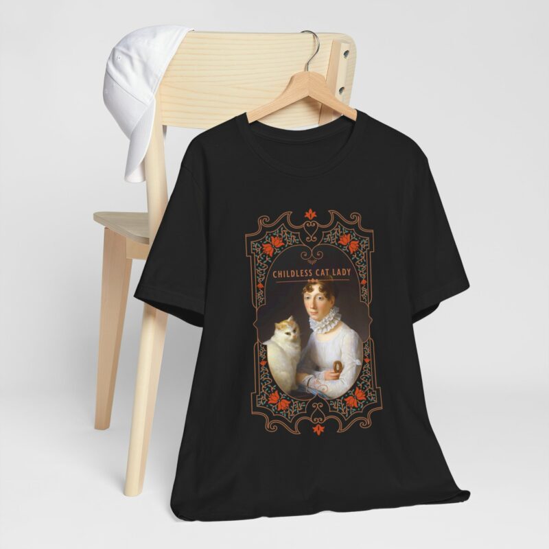 Childless Cat Lady inspired by Marguerite Gérard A Lady with her Cat Painting Unisex Jersey T-shirt - Image 37