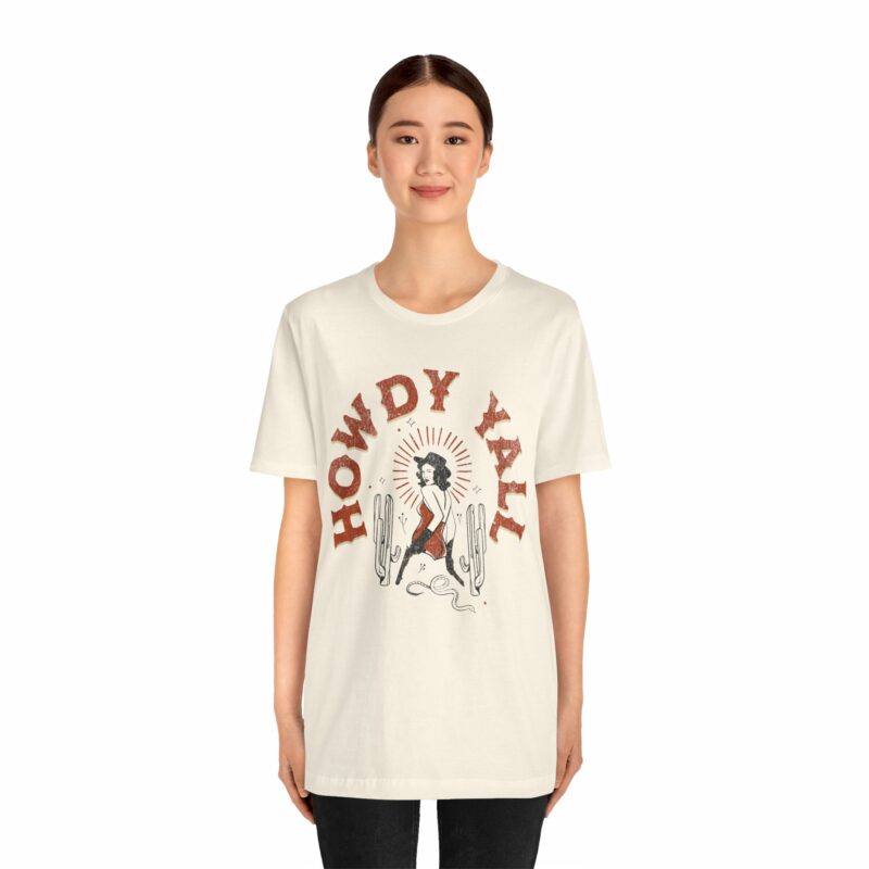 Howdy Yall Bohemian Cowgirl Design Unisex Jersey T-Shirt. Cowgirl Western Boho Bella and Canvas T-shirt Gift Idea. - Image 69