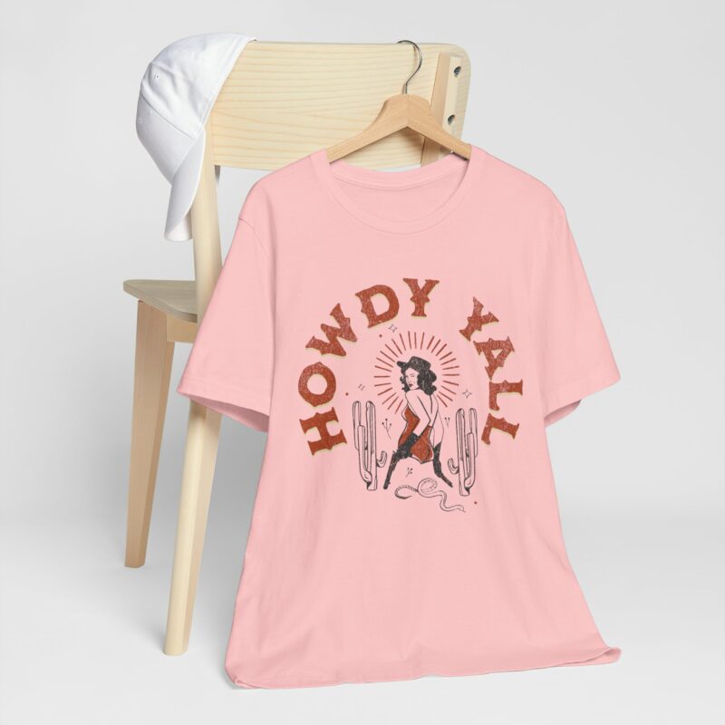 Howdy Yall Bohemian Cowgirl Design Unisex Jersey T-Shirt. Cowgirl Western Boho Bella and Canvas T-shirt Gift Idea. - Image 153
