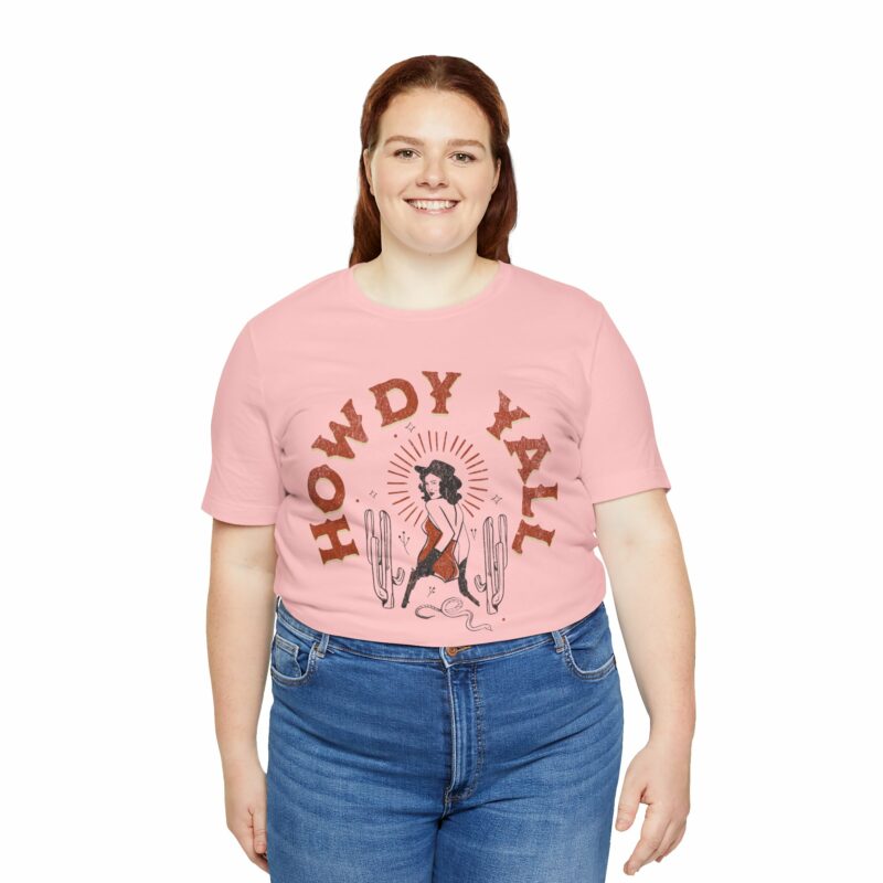 Howdy Yall Bohemian Cowgirl Design Unisex Jersey T-Shirt. Cowgirl Western Boho Bella and Canvas T-shirt Gift Idea. - Image 160