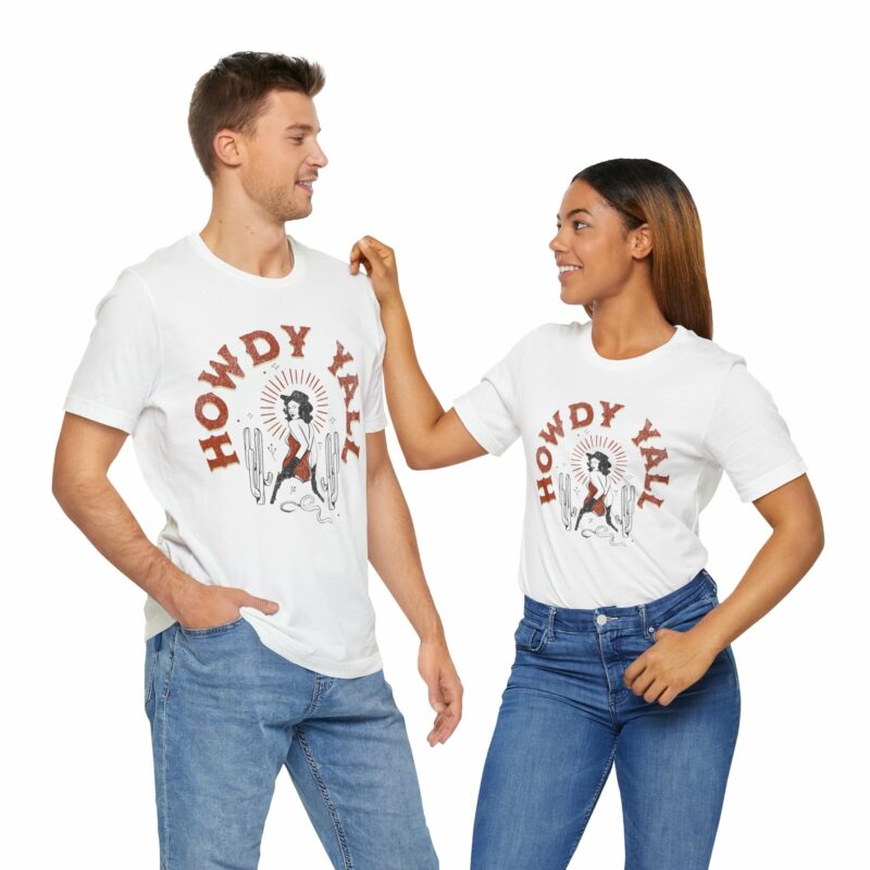 Howdy Yall Bohemian Cowgirl Design Unisex Jersey T-Shirt. Cowgirl Western Boho Bella and Canvas T-shirt Gift Idea. - Image 25