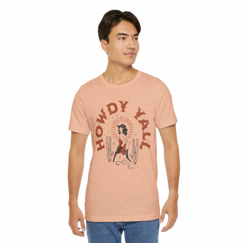 Howdy Yall Bohemian Cowgirl Design Unisex Jersey T-Shirt. Cowgirl Western Boho Bella and Canvas T-shirt Gift Idea. - Image 107