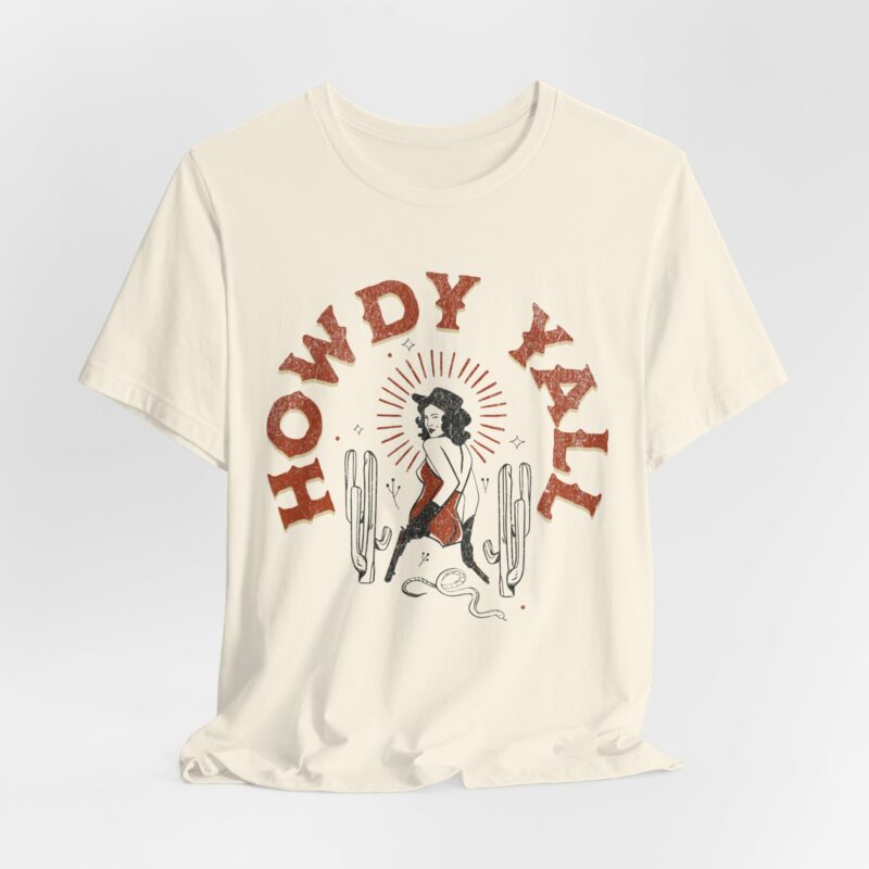 Howdy Yall Bohemian Cowgirl Design Unisex Jersey T-Shirt. Cowgirl Western Boho Bella and Canvas T-shirt Gift Idea. - Image 64