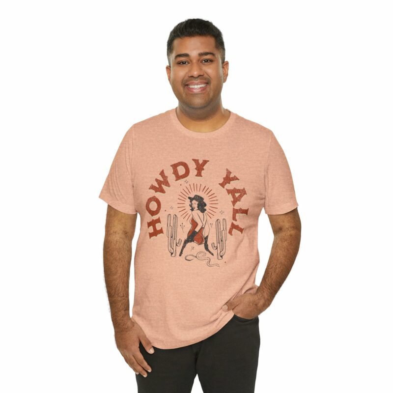 Howdy Yall Bohemian Cowgirl Design Unisex Jersey T-Shirt. Cowgirl Western Boho Bella and Canvas T-shirt Gift Idea. - Image 103