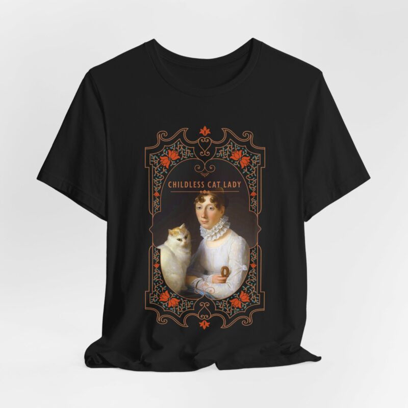 Childless Cat Lady inspired by Marguerite Gérard A Lady with her Cat Painting Unisex Jersey T-shirt - Image 35