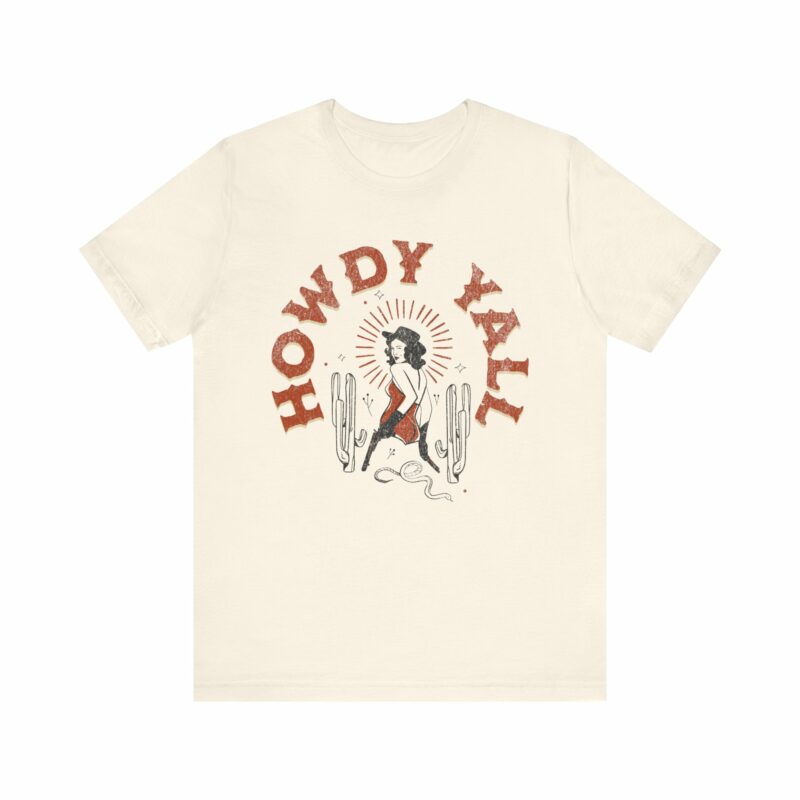 Howdy Yall Bohemian Cowgirl Design Unisex Jersey T-Shirt. Cowgirl Western Boho Bella and Canvas T-shirt Gift Idea. - Image 59