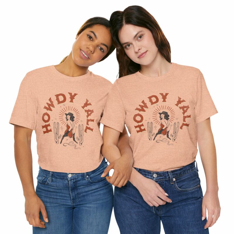 Howdy Yall Bohemian Cowgirl Design Unisex Jersey T-Shirt. Cowgirl Western Boho Bella and Canvas T-shirt Gift Idea. - Image 113