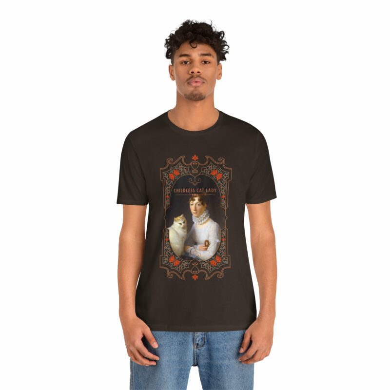 Childless Cat Lady inspired by Marguerite Gérard A Lady with her Cat Painting Unisex Jersey T-shirt - Image 12