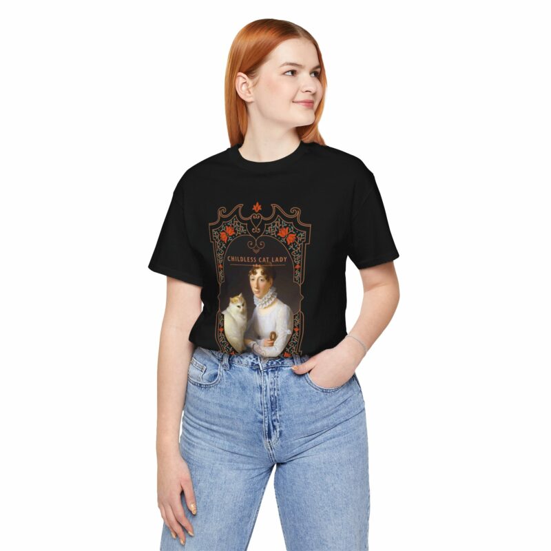 Childless Cat Lady inspired by Marguerite Gérard A Lady with her Cat Painting Unisex Jersey T-shirt - Image 47