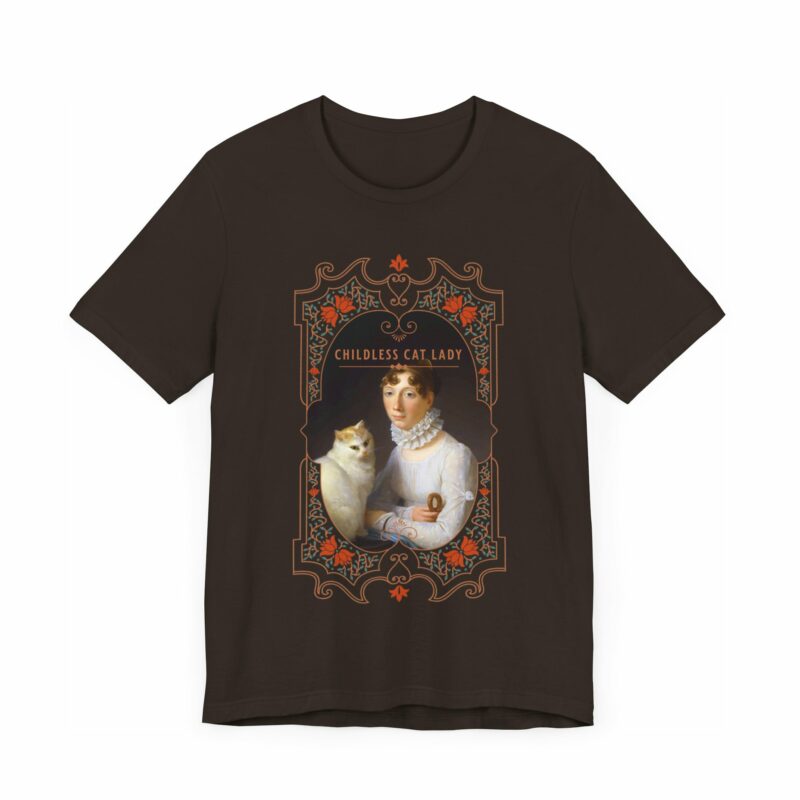 Childless Cat Lady inspired by Marguerite Gérard A Lady with her Cat Painting Unisex Jersey T-shirt - Image 3