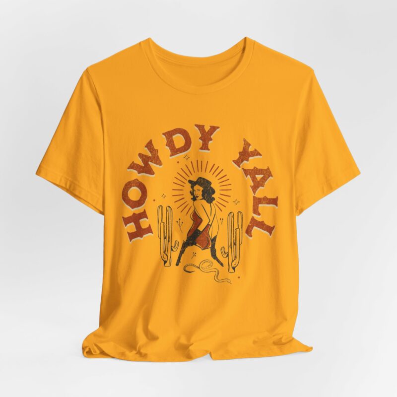 Howdy Yall Bohemian Cowgirl Design Unisex Jersey T-Shirt. Cowgirl Western Boho Bella and Canvas T-shirt Gift Idea. - Image 122