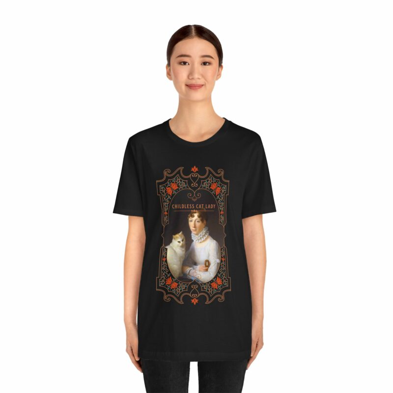 Childless Cat Lady inspired by Marguerite Gérard A Lady with her Cat Painting Unisex Jersey T-shirt - Image 40