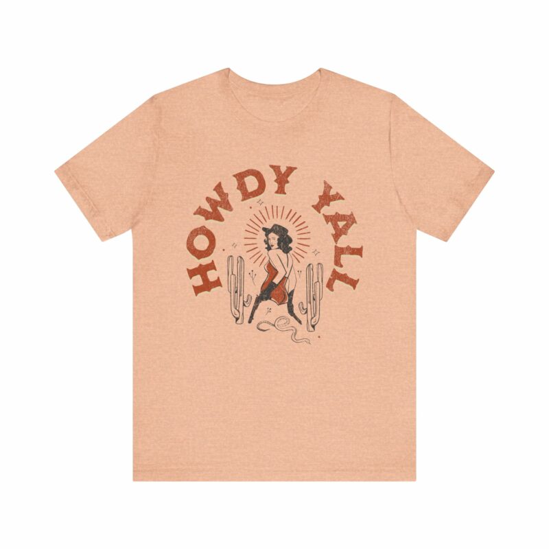 Howdy Yall Bohemian Cowgirl Design Unisex Jersey T-Shirt. Cowgirl Western Boho Bella and Canvas T-shirt Gift Idea. - Image 88