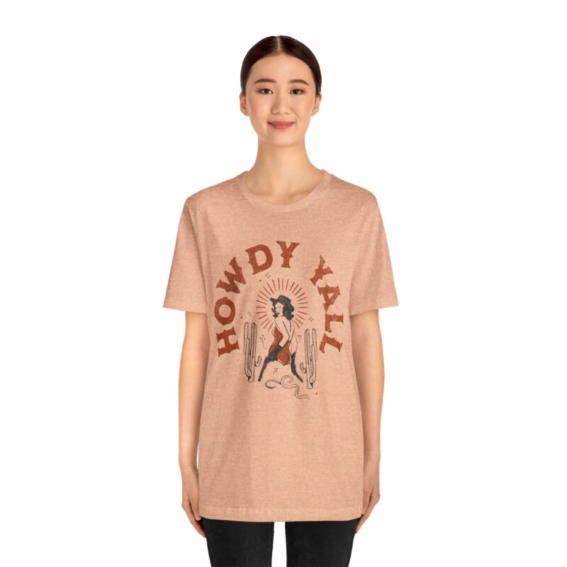 Howdy Yall Bohemian Cowgirl Design Unisex Jersey T-Shirt. Cowgirl Western Boho Bella and Canvas T-shirt Gift Idea. - Image 98