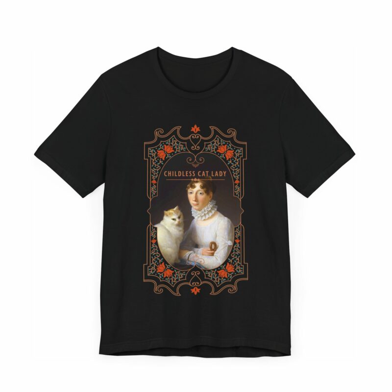 Childless Cat Lady inspired by Marguerite Gérard A Lady with her Cat Painting Unisex Jersey T-shirt - Image 32