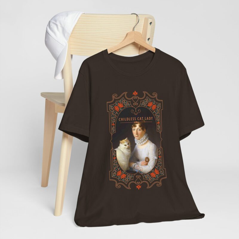 Childless Cat Lady inspired by Marguerite Gérard A Lady with her Cat Painting Unisex Jersey T-shirt - Image 8
