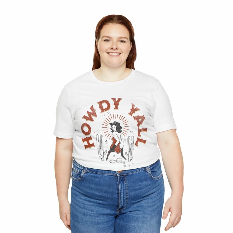 Howdy Yall Bohemian Cowgirl Design Unisex Jersey T-Shirt. Cowgirl Western Boho Bella and Canvas T-shirt Gift Idea. - Image 15