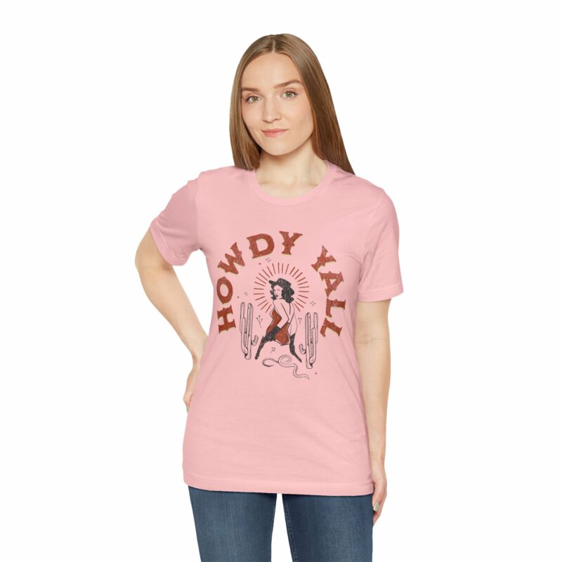 Howdy Yall Bohemian Cowgirl Design Unisex Jersey T-Shirt. Cowgirl Western Boho Bella and Canvas T-shirt Gift Idea. - Image 158