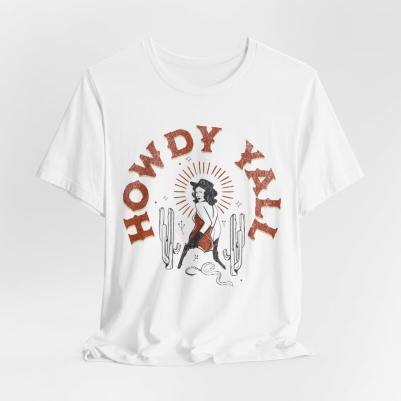 Howdy Yall Bohemian Cowgirl Design Unisex Jersey T-Shirt. Cowgirl Western Boho Bella and Canvas T-shirt Gift Idea. - Image 6