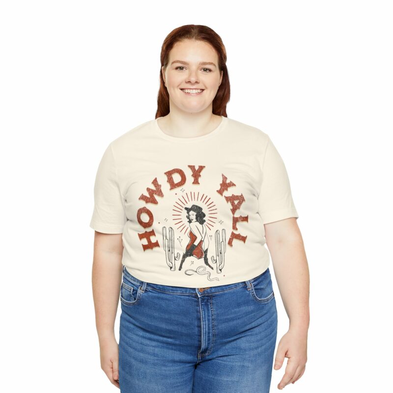 Howdy Yall Bohemian Cowgirl Design Unisex Jersey T-Shirt. Cowgirl Western Boho Bella and Canvas T-shirt Gift Idea. - Image 73