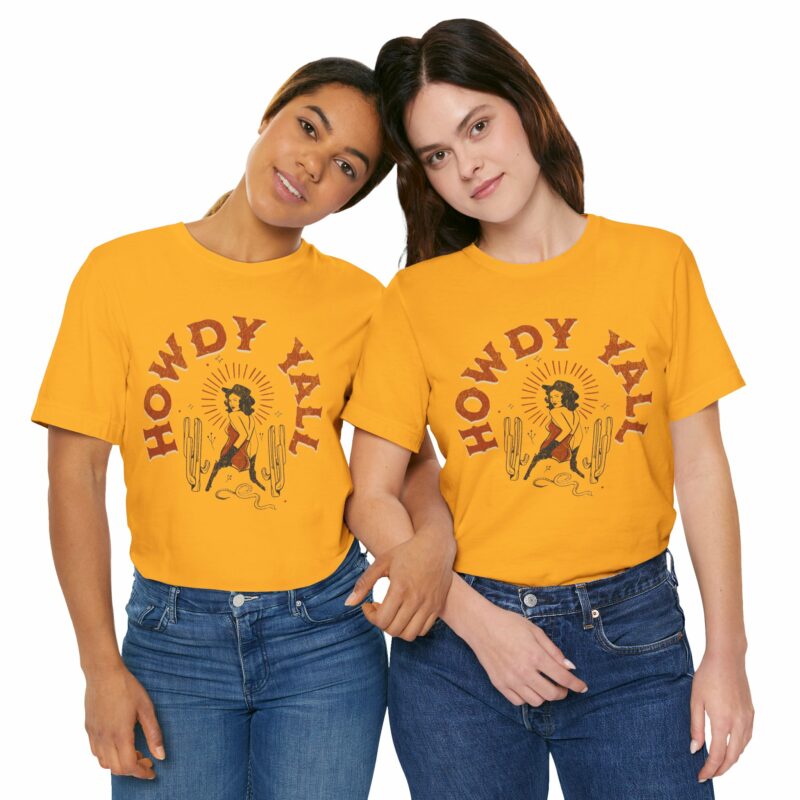 Howdy Yall Bohemian Cowgirl Design Unisex Jersey T-Shirt. Cowgirl Western Boho Bella and Canvas T-shirt Gift Idea. - Image 142