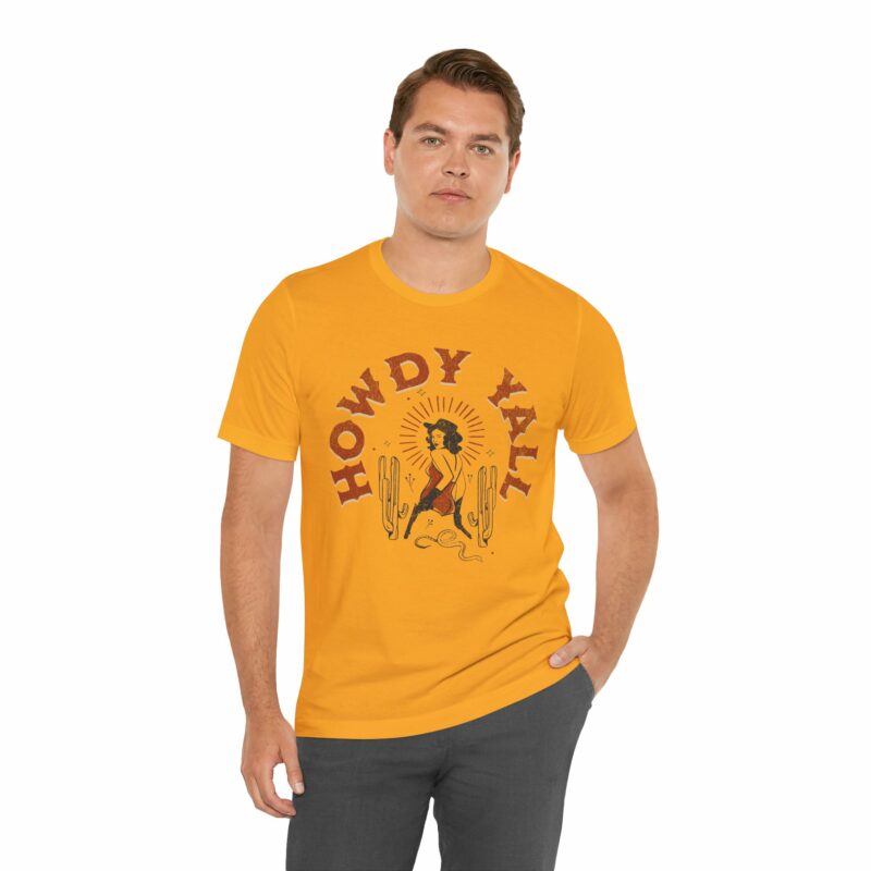 Howdy Yall Bohemian Cowgirl Design Unisex Jersey T-Shirt. Cowgirl Western Boho Bella and Canvas T-shirt Gift Idea. - Image 130