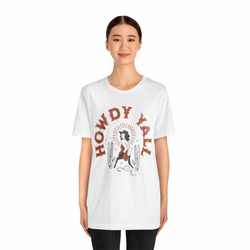 Howdy Yall Bohemian Cowgirl Design Unisex Jersey T-Shirt. Cowgirl Western Boho Bella and Canvas T-shirt Gift Idea. - Image 11