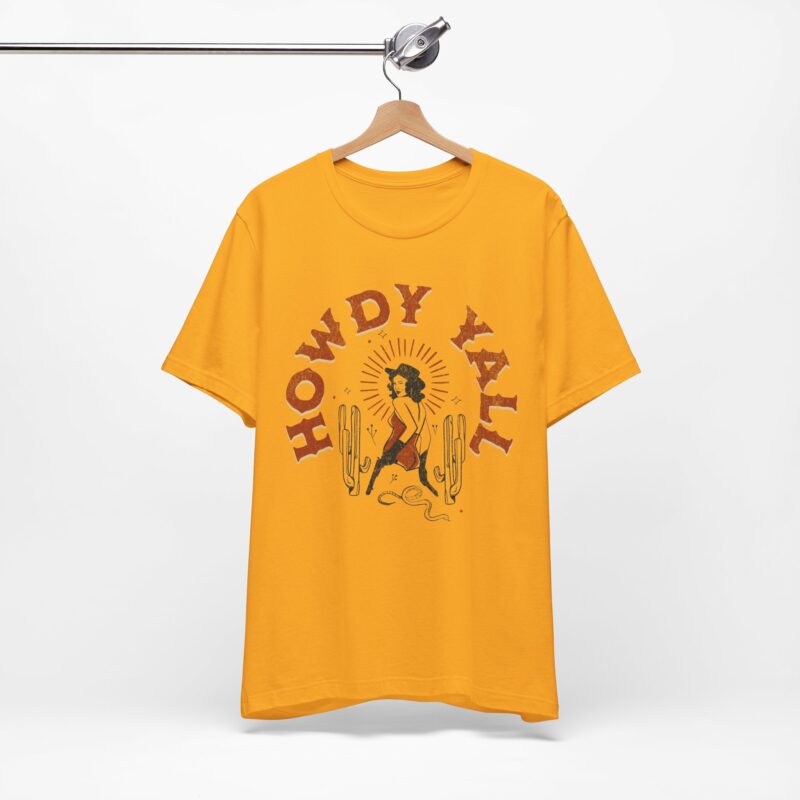 Howdy Yall Bohemian Cowgirl Design Unisex Jersey T-Shirt. Cowgirl Western Boho Bella and Canvas T-shirt Gift Idea. - Image 123