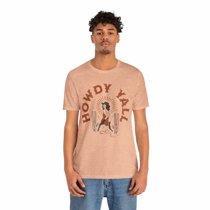 Howdy Yall Bohemian Cowgirl Design Unisex Jersey T-Shirt. Cowgirl Western Boho Bella and Canvas T-shirt Gift Idea. - Image 99