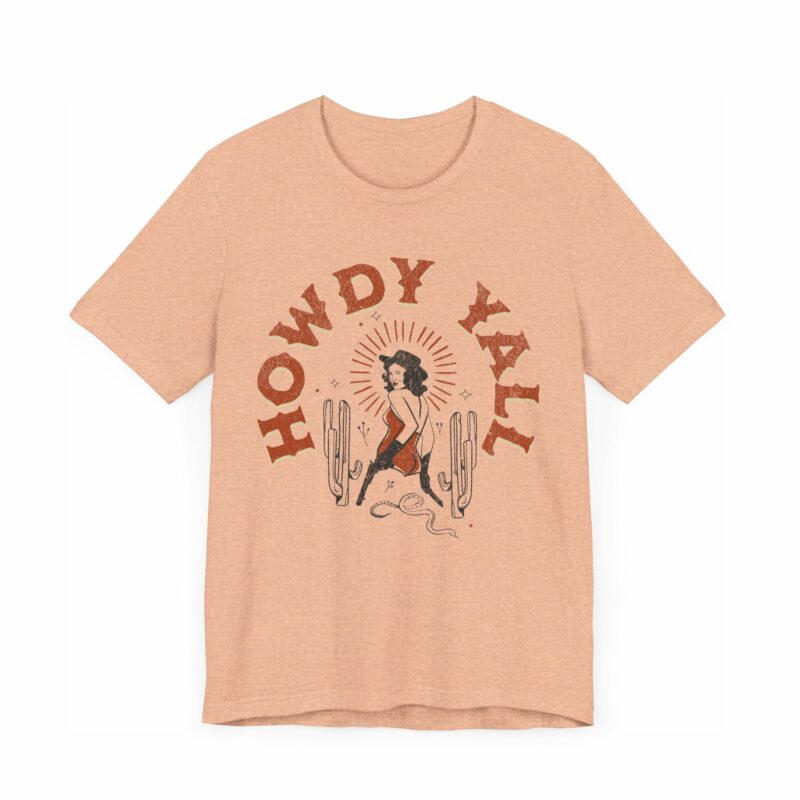 Howdy Yall Bohemian Cowgirl Design Unisex Jersey T-Shirt. Cowgirl Western Boho Bella and Canvas T-shirt Gift Idea. - Image 90