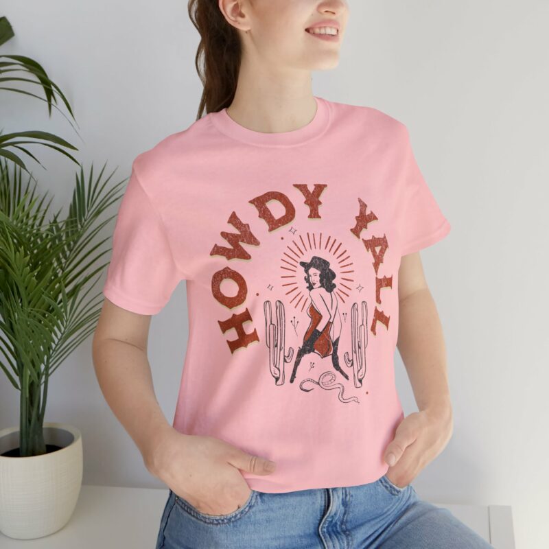Howdy Yall Bohemian Cowgirl Design Unisex Jersey T-Shirt. Cowgirl Western Boho Bella and Canvas T-shirt Gift Idea. - Image 169