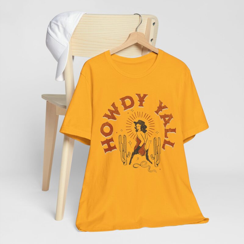 Howdy Yall Bohemian Cowgirl Design Unisex Jersey T-Shirt. Cowgirl Western Boho Bella and Canvas T-shirt Gift Idea. - Image 124