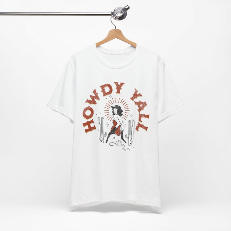 Howdy Yall Bohemian Cowgirl Design Unisex Jersey T-Shirt. Cowgirl Western Boho Bella and Canvas T-shirt Gift Idea. - Image 7