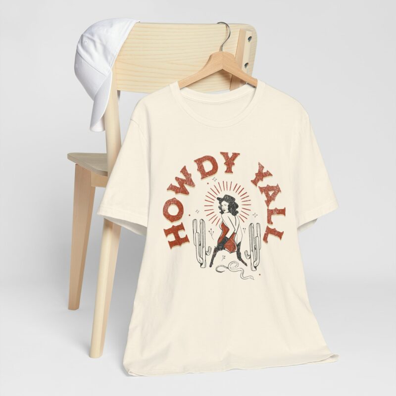 Howdy Yall Bohemian Cowgirl Design Unisex Jersey T-Shirt. Cowgirl Western Boho Bella and Canvas T-shirt Gift Idea. - Image 66