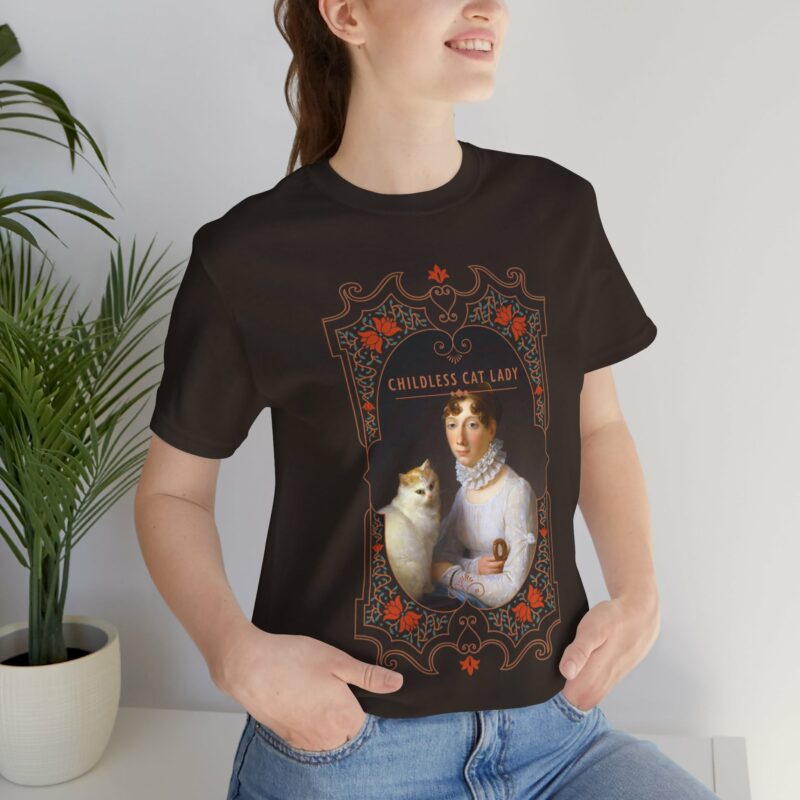 Childless Cat Lady inspired by Marguerite Gérard A Lady with her Cat Painting Unisex Jersey T-shirt - Image 24