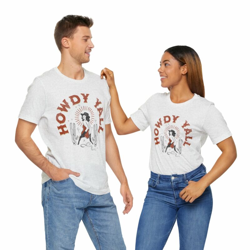 Howdy Yall Bohemian Cowgirl Design Unisex Jersey T-Shirt. Cowgirl Western Boho Bella and Canvas T-shirt Gift Idea. - Image 54