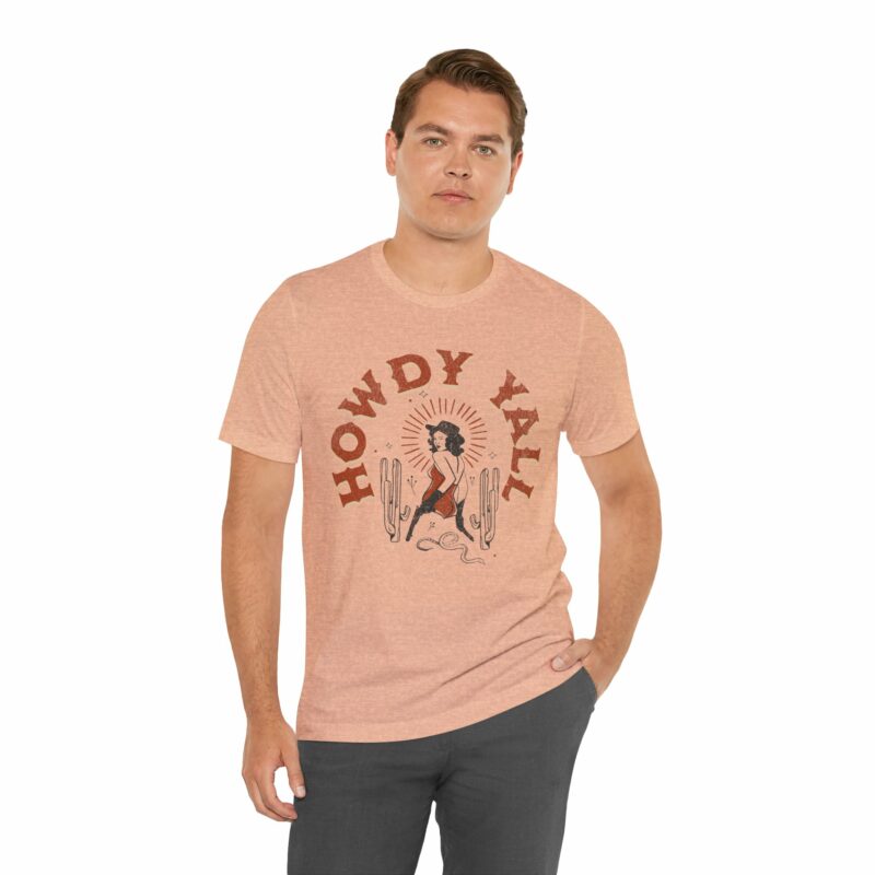 Howdy Yall Bohemian Cowgirl Design Unisex Jersey T-Shirt. Cowgirl Western Boho Bella and Canvas T-shirt Gift Idea. - Image 101