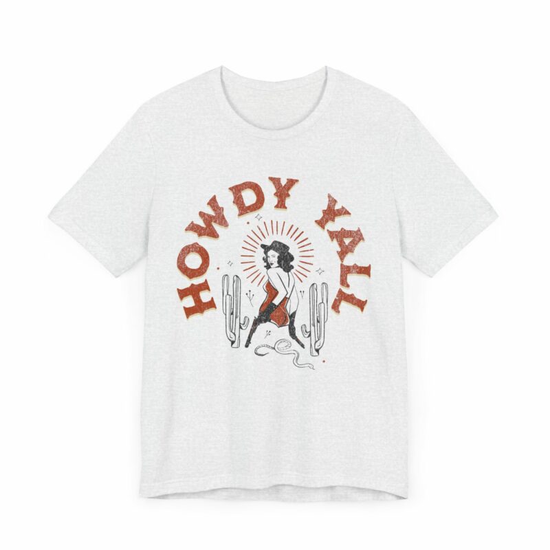 Howdy Yall Bohemian Cowgirl Design Unisex Jersey T-Shirt. Cowgirl Western Boho Bella and Canvas T-shirt Gift Idea. - Image 32