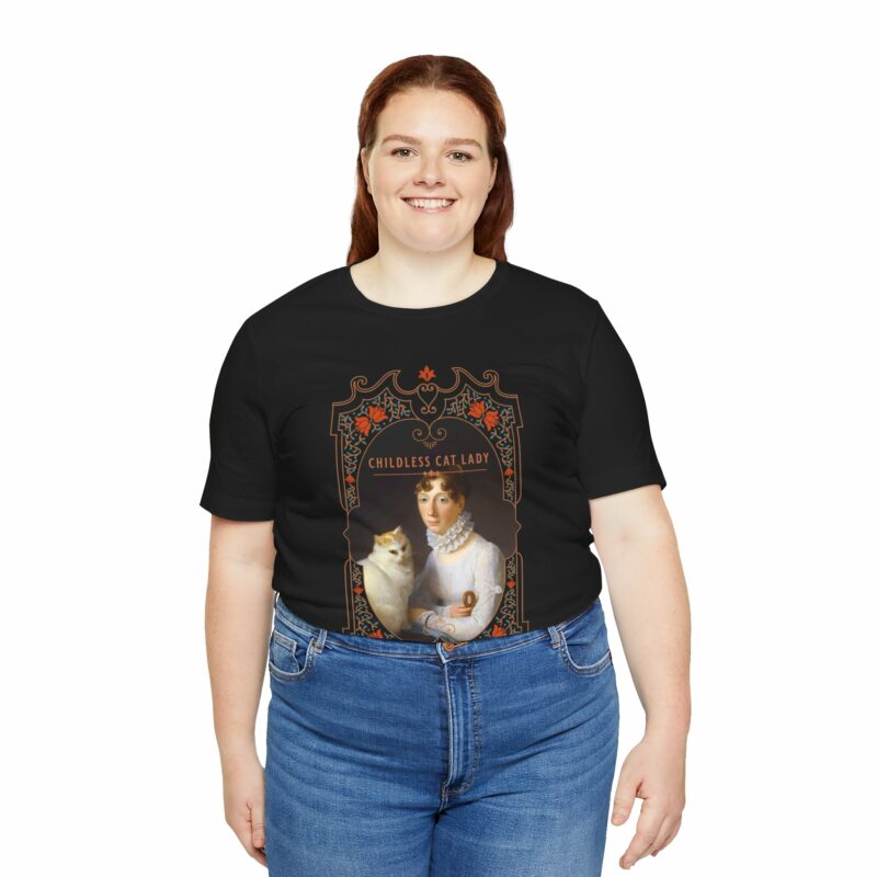 Childless Cat Lady inspired by Marguerite Gérard A Lady with her Cat Painting Unisex Jersey T-shirt - Image 44