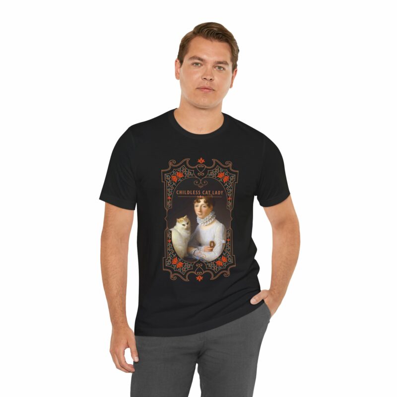 Childless Cat Lady inspired by Marguerite Gérard A Lady with her Cat Painting Unisex Jersey T-shirt - Image 43