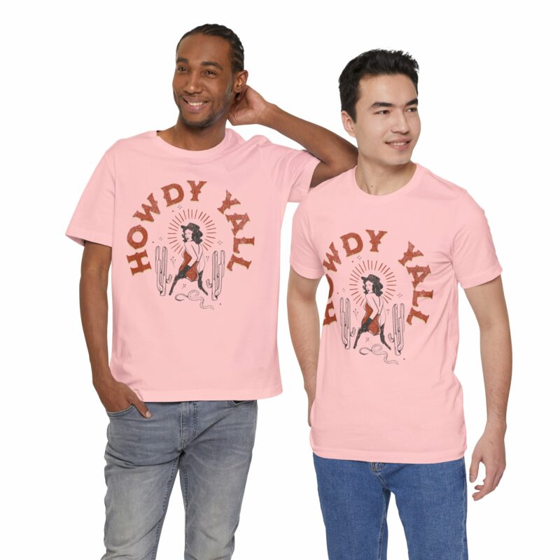 Howdy Yall Bohemian Cowgirl Design Unisex Jersey T-Shirt. Cowgirl Western Boho Bella and Canvas T-shirt Gift Idea. - Image 173